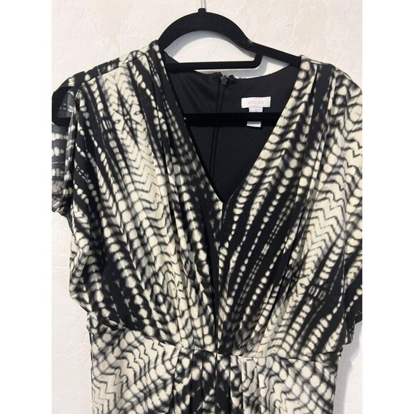 Chico's Sz 1 ( US M 8) Black White Printed Tie Dye Short Sleeve Knee Length Gath - Picture 3 of 7